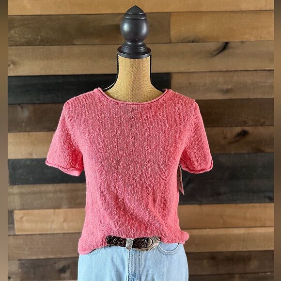 Vintage Liz Claiborne Petites Pink Knit Short Sleeve Top - Picture 1 of 9